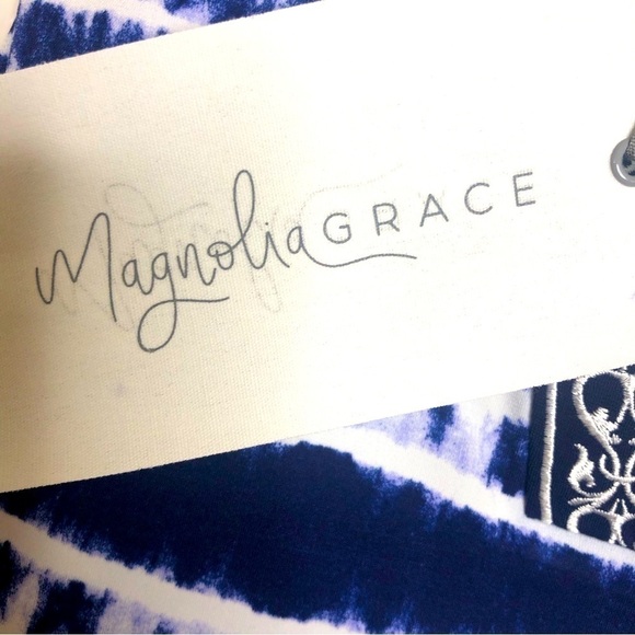 NWT Magnolia Grace Embroidered Trim Stretch Knit dress navy blue abstract XL - Picture 7 of 11